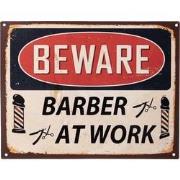 Clayre & Eef Tekstbord  33x25 cm Beige Rood Ijzer Barber at work Wandb...
