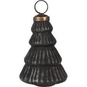 Clayre & Eef Kerstbal Ø 6x9 cm Zwart Glas Kerstboomversiering