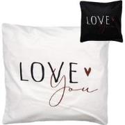 Clayre & Eef Kussenhoes 45x45 cm Zwart Wit Polyester LOVE