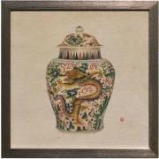 Fine Asianliving Chinees Schilderij met Lijst Chinees Porselein Vaas