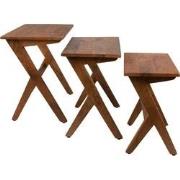 Clayre & Eef Bijzettafel Set van 3  54x35x51 cm Bruin Hout Rechthoek S...