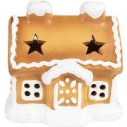 Clayre & Eef Gingerbread house met LED 11x9x11 cm Bruin Porselein Pepe...