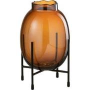 J-Line - Vaas Op Voet Glas Bruin Small - 15.5x15.5x26.5cm