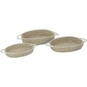 J-Line - Set Van 3 Mand Ovaal Handvatten Stro Naturel/wit - 59x35x9.5c...