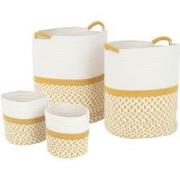 J-Line - Set Van 4 Spoel Mand Rond Patronen Textiel Wit/oranje - 52x43...