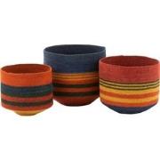 J-Line - Set Van 3 Mand Rond Met Kleine Voet+strepen Zeegras Mix - 30x...