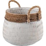 J-Line - Mand+handvat Bol Bamboe+touw Wit Small - 49x47x39cm