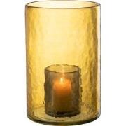 J-Line - Windlicht Dubbel Glas Geel Large - 20.5x20.5x30.5cm