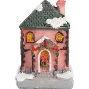 Clayre & Eef Decoratie Huis met LED 4x5x6 cm Roze Kunstleer Metaal