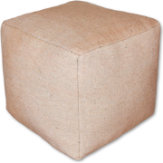 Vierkante Poef van stof - Handgemaakt - Beige - Gemaakt uit Wol en Kat...