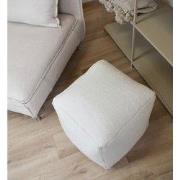 Vierkante Poef van stof - Handgemaakt - Wit - Gemaakt uit Wol en Katoe...