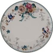 Clayre & Eef Dinerbord  Ø 26 cm Wit Roze Porselein Rond Bloemen Eetbor...