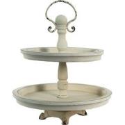 Clayre & Eef Etagère 2 laags  Ø 30x36 cm Beige Hout Rond Serveerschaal