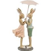 Clayre & Eef Decoratie Beeld Konijnen 12x10x26 cm Beige Kunststof