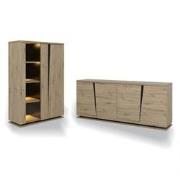 Samenstelling dressoir met 2 deuren, verlichting en buffet met 4 deure...