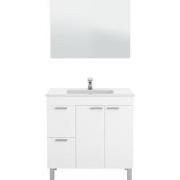 Meubel met keramische wastafel 80 cm, 2 deuren, 2 laden en spiegel - A...