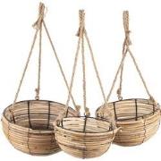 Clayre & Eef Plantenhanger Set van 3  Bruin Rotan Rond Hangpot