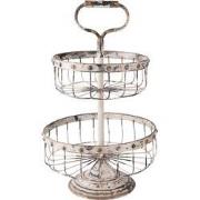 Clayre & Eef Etagère 2 laags  Ø 30x50 cm Wit Ijzer Rond Fruitschaal et...