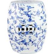 Fine Asianliving Keramische Kruk Blauw Wit Vogels Handgeschilderd