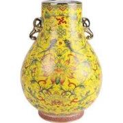 Fine Asianliving Chinese Vaas Porselein Geel Handgeschilderd D22xH31cm
