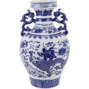 Fine Asianliving Chinese Vaas Blauw Wit Porselein Draak D18xH33cm