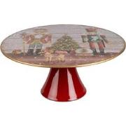Clayre & Eef Taartplateau op Voet Ø 33x14 cm Rood Kunststof Rond Noten...