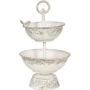 Clayre & Eef Etagère  Ø 21x36 cm Wit Ijzer Halfrond Taartplateau op vo...