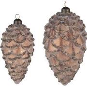 Clayre & Eef Kerstbal Set van 2 Dennenappel Ø 9 / Ø 7 cm Bruin Glas Ke...
