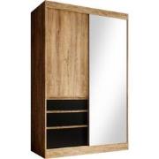 Meubella Kledingkast Henry - Eiken - Zwart - 140 cm - Met spiegel