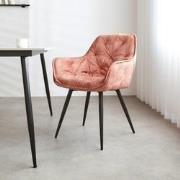 Chique Eetkamerstoel Velvet Roze Stof Audrey - Met Armleuningen
