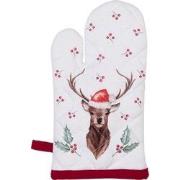 Clayre & Eef Kind Ovenwant  12x21 cm Wit Rood Katoen Hert Hulstbladere...