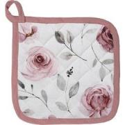 Clayre & Eef Pannenlap  20x20 cm Wit Roze Katoen Vierkant Rozen Afgiet...