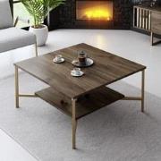 Vierkante Salontafel Walnoot Gold Line 80x80 - Gouden Frame