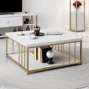 Vierkante Salontafel Wit Zenn 90x90 - Gouden Frame