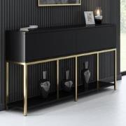 Modern Dressoir Zwart Lord 150x30x80 - Gouden Frame - Twee Vakken