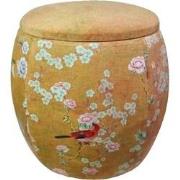 Fine Asianliving Opbergpoef Beige Gestoffeerd Vogels Handgemaakt