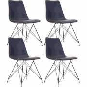 Set van 4 Industriële Eetkamerstoelen Viano Blauw - Zonder Armleuninge...