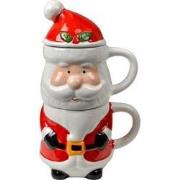 Clayre & Eef Mok Kerstman 300/375 ml Wit Rood Keramiek