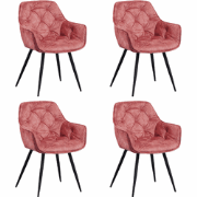 Set van 4 Eetkamerstoelen Velvet Roze Stof Audrey - Met Armleuningen