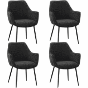 Set van 4 Eetkamerstoelen Sev Zwart Chenille Stof - Met Armleuning