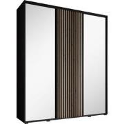Meubella Kledingkast Leandro - Zwart - 200 cm - Met spiegel