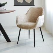 Eetkamerstoel Chenille Beige Stof Sev - Met Armleuning