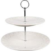 Clayre & Eef Etagère 2 laags Ø 26x26 cm   Wit Keramiek