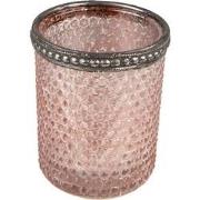 Clayre & Eef Theelichthouder  Ø 6x6 cm Roze Glas Metaal Waxinelichthou...