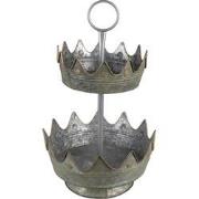 Clayre & Eef Etagère 2 laags  Ø 33x53 cm Grijs Groen Metaal Fruitschaa...