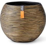 Vaas bol Rib 10x9 zwart goud bloempot
