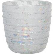 Clayre & Eef Theelichthouder  Ø 10x10 cm Wit Glas Rond Waxinelichthoud...