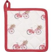 Clayre & Eef Pannenlap Kind  16x16 cm Rood Wit Katoen Vierkant Fiets M...