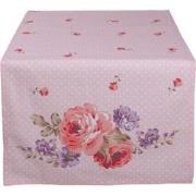 Clayre & Eef Tafelloper  50x140 cm Roze Paars Katoen Rechthoek Rozen T...