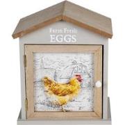 Clayre & Eef Eierkastje Huis 19x13x23 cm Bruin Hout Kip Farm Fresh Egg...